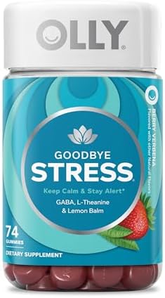 OLLY Goodbye Stress Gummy  GABA  L Theanine  Lemon Balm  Stress Relief Supplement  Berry   74 Count