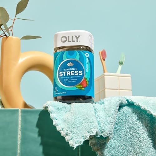 OLLY Goodbye Stress Gummy  GABA  L Theanine  Lemon Balm  Stress Relief Supplement  Berry   74 Count