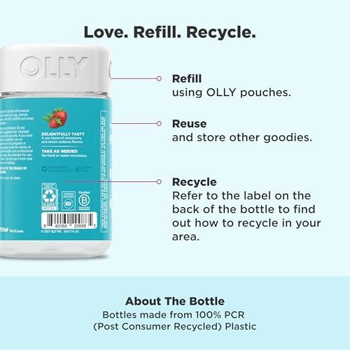 OLLY Goodbye Stress Gummy  GABA  L Theanine  Lemon Balm  Stress Relief Supplement  Berry   74 Count