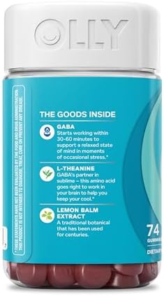 OLLY Goodbye Stress Gummy  GABA  L Theanine  Lemon Balm  Stress Relief Supplement  Berry   74 Count