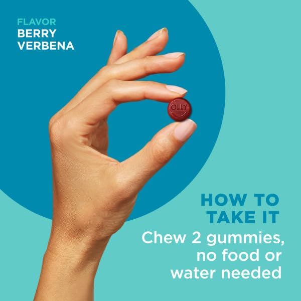 OLLY Goodbye Stress Gummy  GABA  L Theanine  Lemon Balm  Stress Relief Supplement  Berry   74 Count