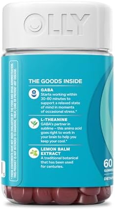 OLLY Goodbye Stress Gummy  GABA  L Theanine  Lemon Balm  Stress Relief Supplement  Berry   74 Count