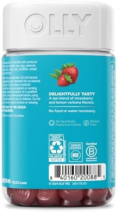 OLLY Goodbye Stress Gummy  GABA  L Theanine  Lemon Balm  Stress Relief Supplement  Berry   74 Count