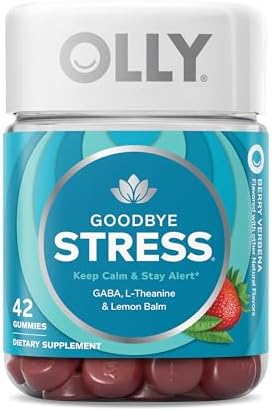 OLLY Goodbye Stress Gummy  GABA  L Theanine  Lemon Balm  Stress Relief Supplement  Berry   74 Count