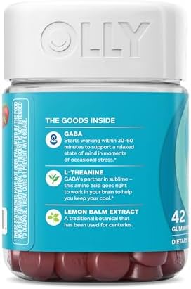 OLLY Goodbye Stress Gummy  GABA  L Theanine  Lemon Balm  Stress Relief Supplement  Berry   74 Count