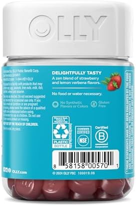 OLLY Goodbye Stress Gummy  GABA  L Theanine  Lemon Balm  Stress Relief Supplement  Berry   74 Count