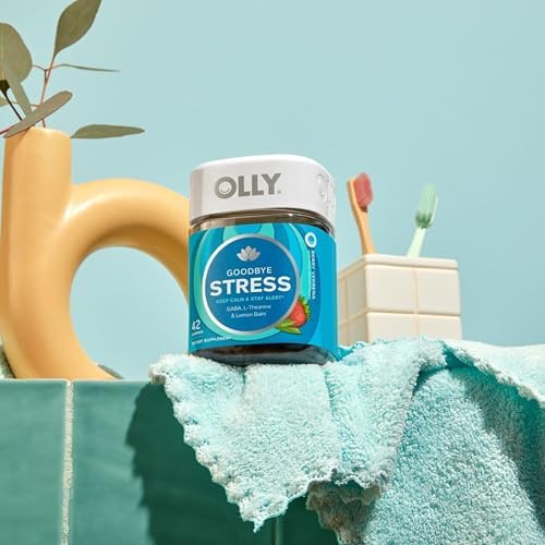 OLLY Goodbye Stress Gummy  GABA  L Theanine  Lemon Balm  Stress Relief Supplement  Berry   74 Count