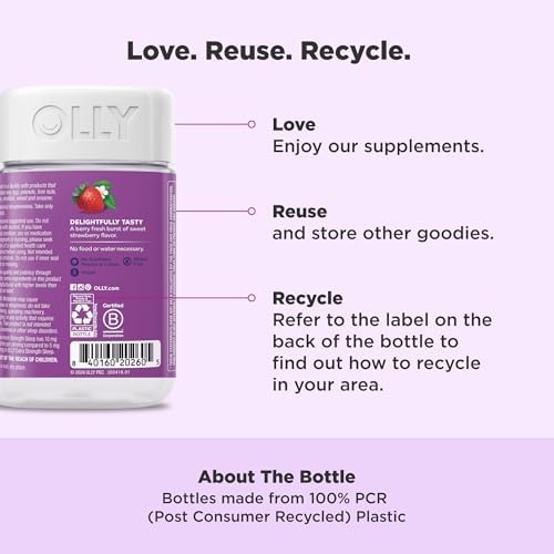 OLLY Max Strength Sleep Gummy  10mg Melatonin  L Theanine  Chamomile  Lemon Balm  Sugar Free  Vegetarian Sleep Aid  Strawberry   70 Count