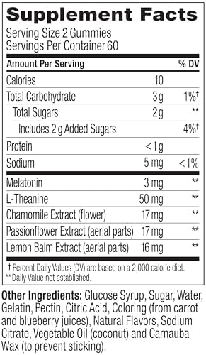 OLLY Sleep Gummy  3 mg Melatonin  L Theanine  Chamomile  and Lemon Balm Extracts  BlackBerry Flavor  60 Day Supply   120 Count
