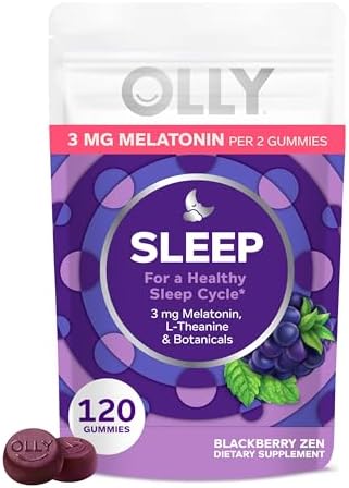 OLLY Sleep Gummy  3 mg Melatonin  L Theanine  Chamomile  and Lemon Balm Extracts  BlackBerry Flavor  60 Day Supply   120 Count