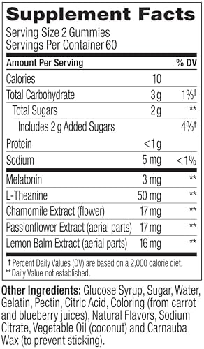 OLLY Sleep Gummy  3 mg Melatonin  L Theanine  Chamomile  and Lemon Balm Extracts  BlackBerry Flavor  60 Day Supply   120 Count