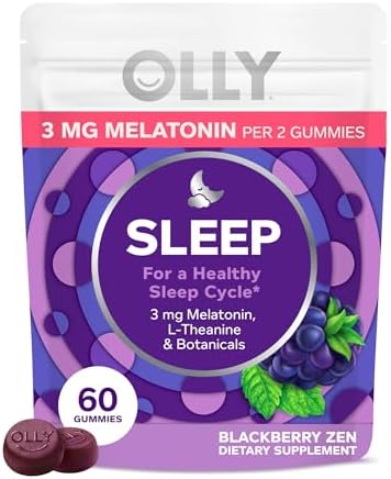 OLLY Sleep Gummy  3 mg Melatonin  L Theanine  Chamomile  and Lemon Balm Extracts  BlackBerry Flavor  60 Day Supply   120 Count