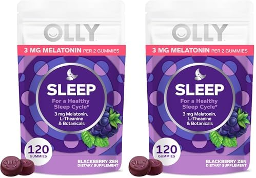 OLLY Sleep Gummy  3 mg Melatonin  L Theanine  Chamomile  and Lemon Balm Extracts  BlackBerry Flavor  60 Day Supply   120 Count