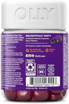 OLLY Sleep Immunity Melatonin Gummy  Vitamin C  Zinc  Echinacea  3mg Melatonin  Immune and Sleep Support  Berry   36
