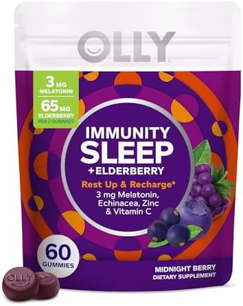 OLLY Sleep Immunity Melatonin Gummy  Vitamin C  Zinc  Echinacea  3mg Melatonin  Immune and Sleep Support  Berry   36