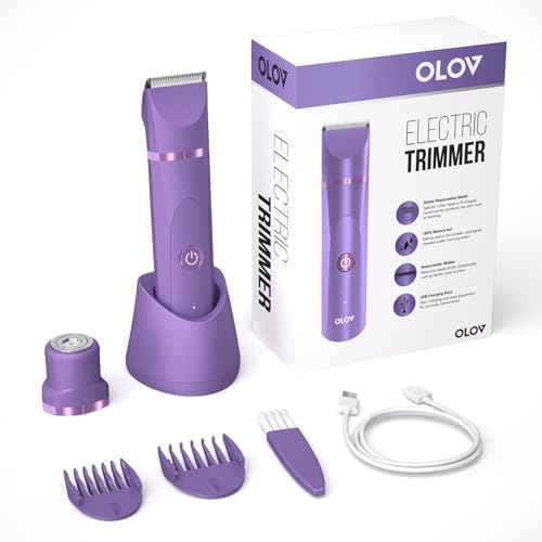 OLOV Electric Body Hair Trimmer   Groin Trimmer for Men   Bikini Trimmer Women   Wet/Dry Shaver Groomer  Replaceable Ceramic Blade Heads  USB Recharge Dock  Waterproof Hygiene Razor Black