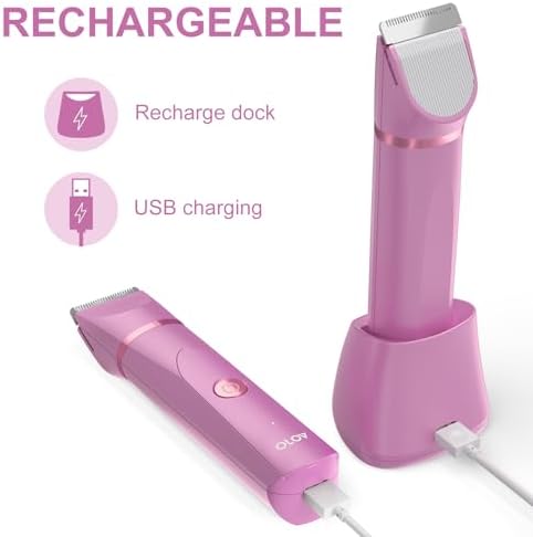 OLOV Electric Body Hair Trimmer   Groin Trimmer for Men   Bikini Trimmer Women   Wet/Dry Shaver Groomer  Replaceable Ceramic Blade Heads  USB Recharge Dock  Waterproof Hygiene Razor Black