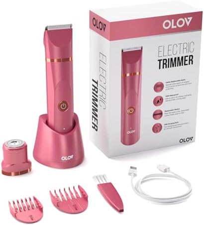 OLOV Electric Body Hair Trimmer   Groin Trimmer for Men   Bikini Trimmer Women   Wet/Dry Shaver Groomer  Replaceable Ceramic Blade Heads  USB Recharge Dock  Waterproof Hygiene Razor Black