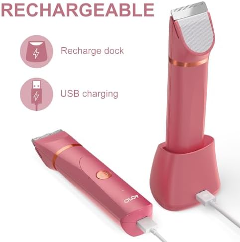 OLOV Electric Body Hair Trimmer   Groin Trimmer for Men   Bikini Trimmer Women   Wet/Dry Shaver Groomer  Replaceable Ceramic Blade Heads  USB Recharge Dock  Waterproof Hygiene Razor Black