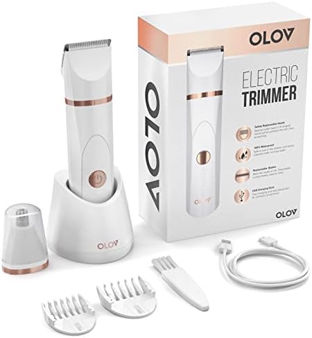 OLOV Electric Body Hair Trimmer   Groin Trimmer for Men   Bikini Trimmer Women   Wet/Dry Shaver Groomer  Replaceable Ceramic Blade Heads  USB Recharge Dock  Waterproof Hygiene Razor Black