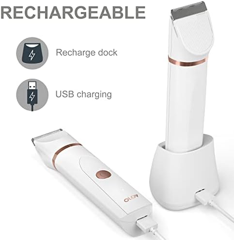 OLOV Electric Body Hair Trimmer   Groin Trimmer for Men   Bikini Trimmer Women   Wet/Dry Shaver Groomer  Replaceable Ceramic Blade Heads  USB Recharge Dock  Waterproof Hygiene Razor Black