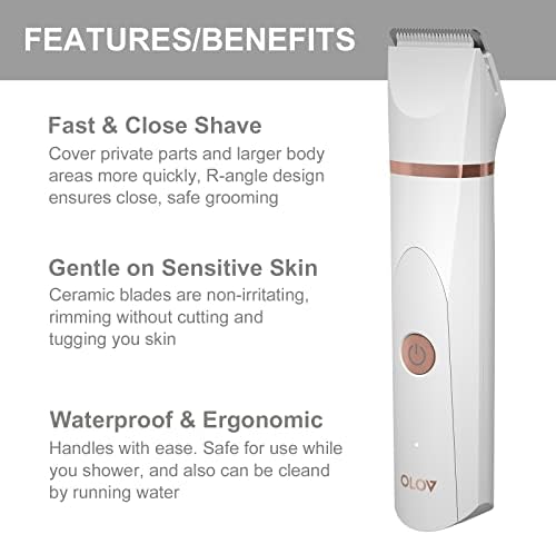 OLOV Electric Body Hair Trimmer   Groin Trimmer for Men   Bikini Trimmer Women   Wet/Dry Shaver Groomer  Replaceable Ceramic Blade Heads  USB Recharge Dock  Waterproof Hygiene Razor Black
