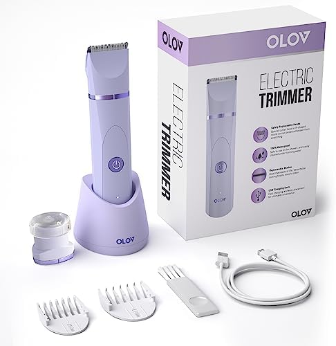 OLOV Electric Body Hair Trimmer   Groin Trimmer for Men   Bikini Trimmer Women   Wet/Dry Shaver Groomer  Replaceable Ceramic Blade Heads  USB Recharge Dock  Waterproof Hygiene Razor Black