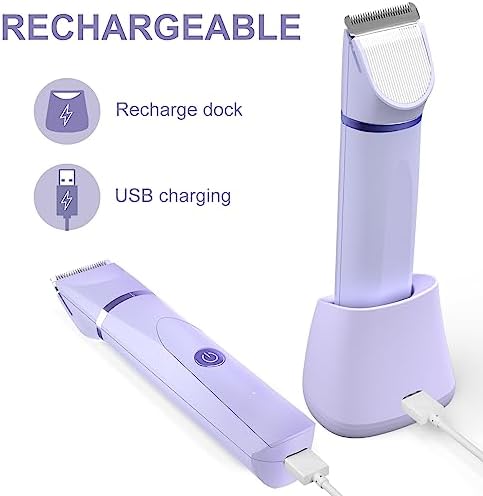 OLOV Electric Body Hair Trimmer   Groin Trimmer for Men   Bikini Trimmer Women   Wet/Dry Shaver Groomer  Replaceable Ceramic Blade Heads  USB Recharge Dock  Waterproof Hygiene Razor Black