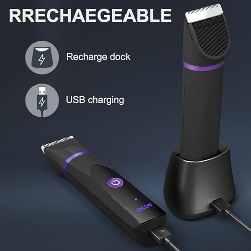 OLOV Electric Body Hair Trimmer   Groin Trimmer for Men   Bikini Trimmer Women   Wet/Dry Shaver Groomer  Replaceable Ceramic Blade Heads  USB Recharge Dock  Waterproof Hygiene Razor Black