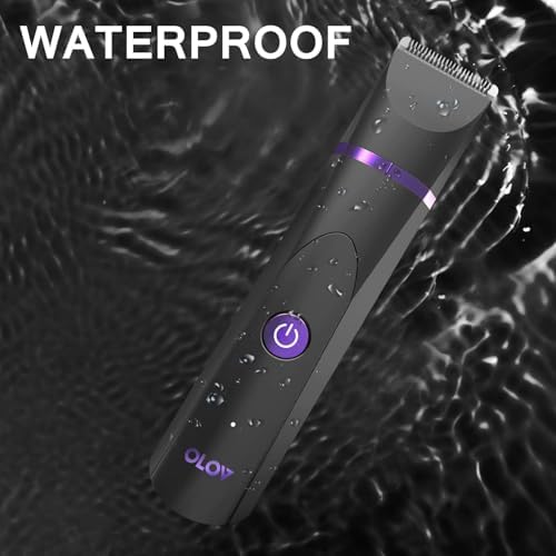 OLOV Electric Body Hair Trimmer   Groin Trimmer for Men   Bikini Trimmer Women   Wet/Dry Shaver Groomer  Replaceable Ceramic Blade Heads  USB Recharge Dock  Waterproof Hygiene Razor Black