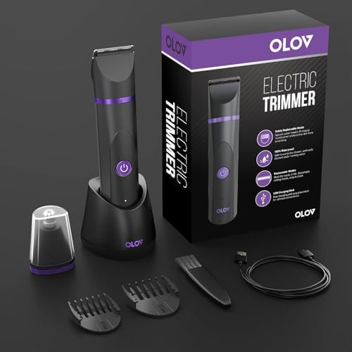 OLOV Electric Body Hair Trimmer   Groin Trimmer for Men   Bikini Trimmer Women   Wet/Dry Shaver Groomer  Replaceable Ceramic Blade Heads  USB Recharge Dock  Waterproof Hygiene Razor Black