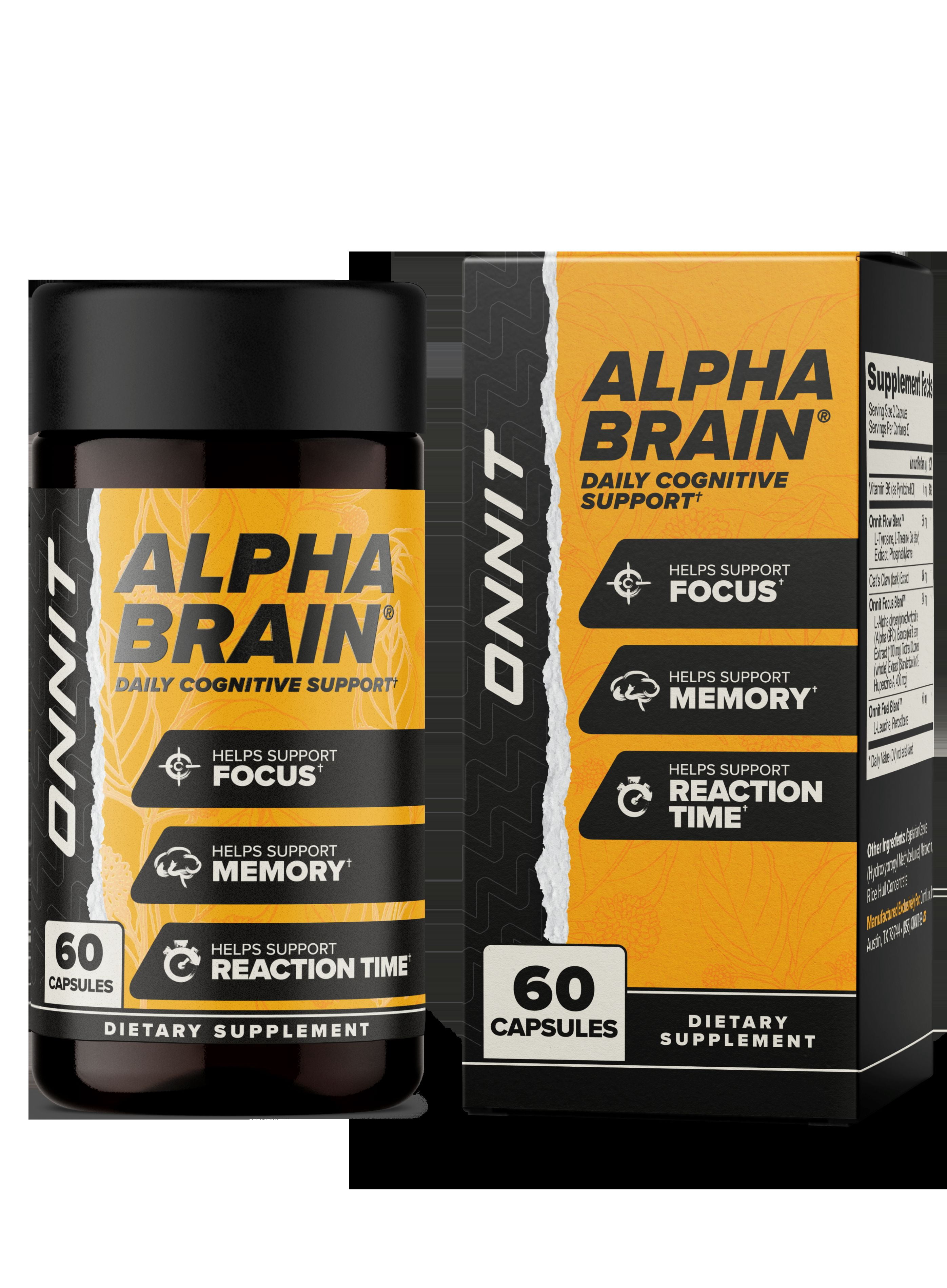 ONNIT Alpha BRAIN Suplemento Nootrópico Premium para la Salud Del Cerebro, Apoyo a la Memoria y el Enfoque, 60 Unidades