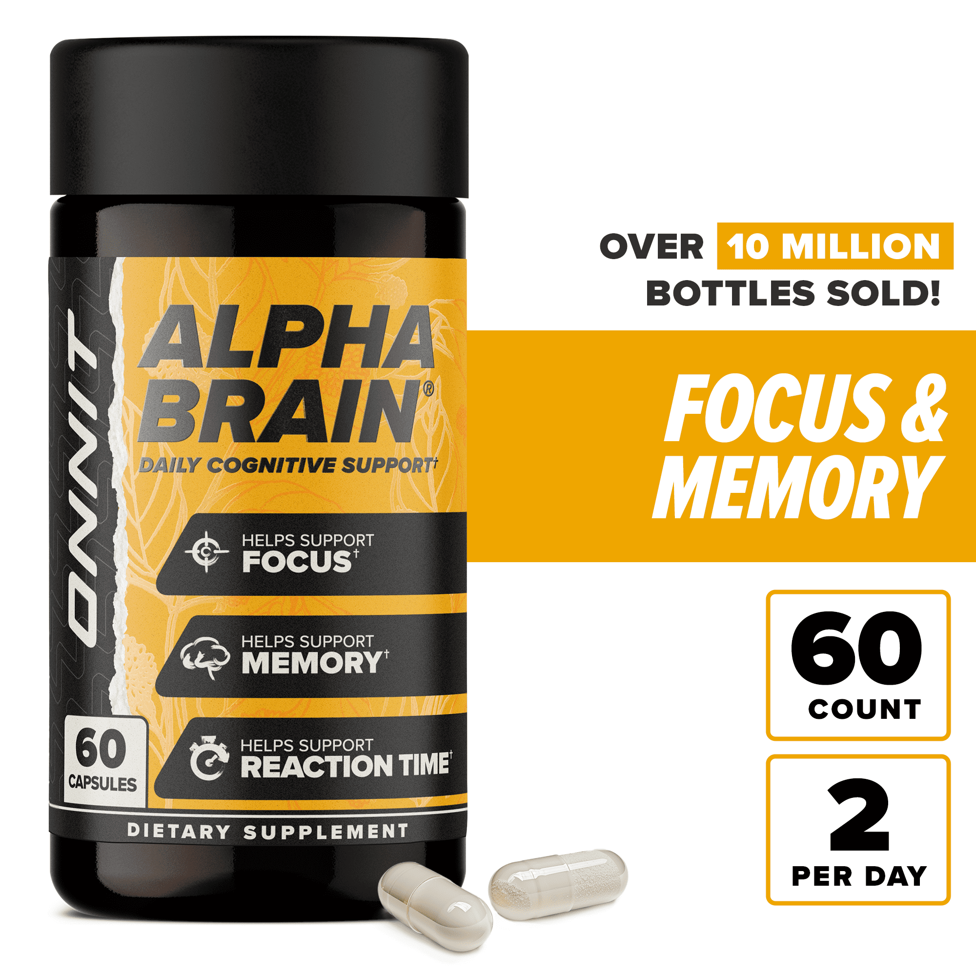 ONNIT Alpha BRAIN Suplemento Nootrópico Premium para la Salud Del Cerebro, Apoyo a la Memoria y el Enfoque, 60 Unidades
