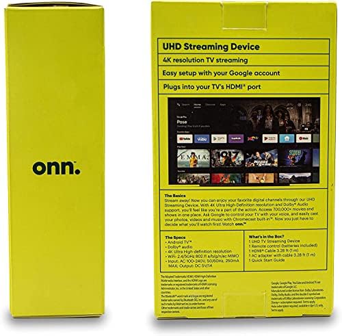 ONN Android TV 4K UHD Streaming Device with Voice Remote Control Google Assistant & High Speed HDMI Cable  100026240  Black