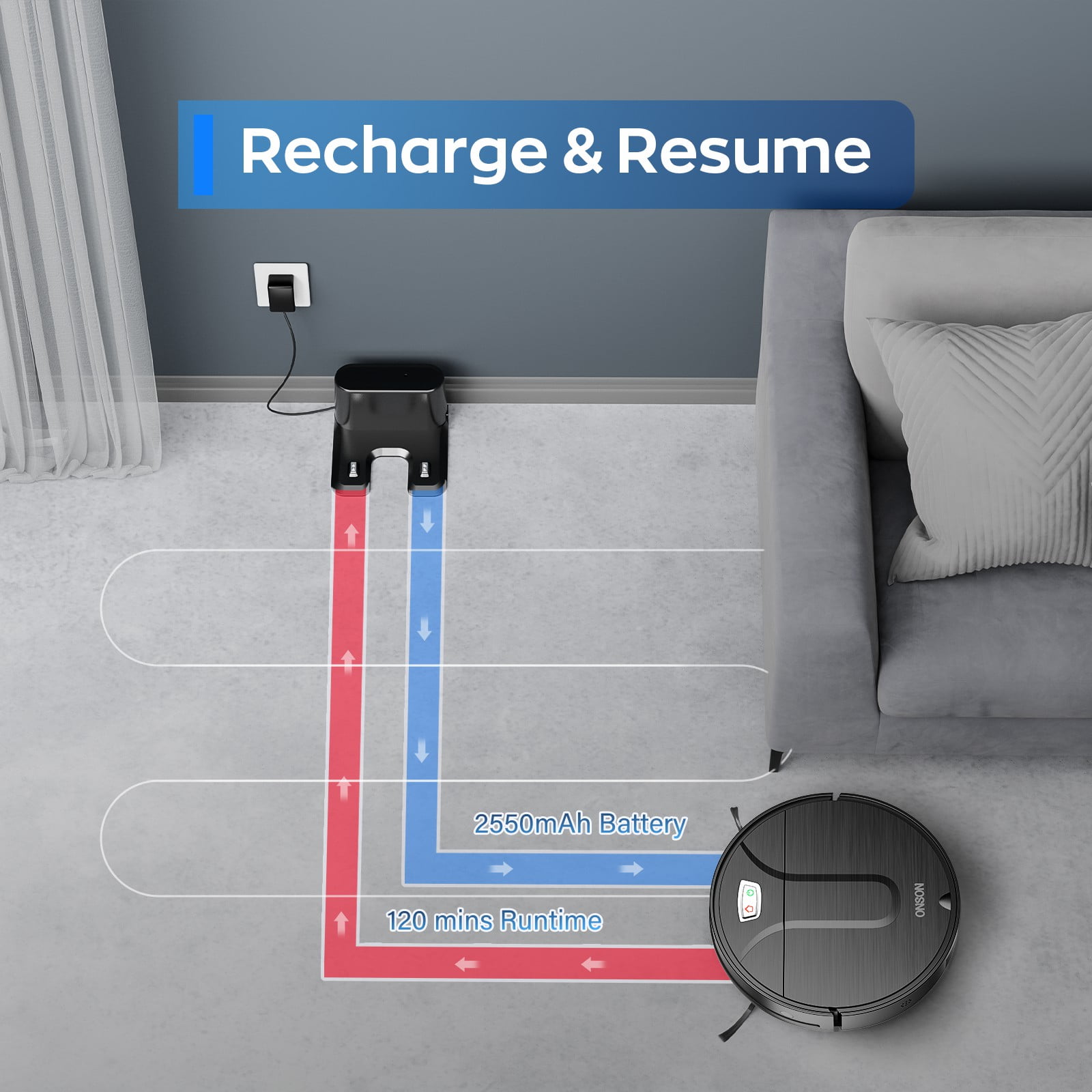 ONSON Robot Vacuum Cleaner  3500Pa Vacuum Cleaner with Schedule  App//Wi Fi/Alexa  Slim  Ideal for Hard Floor  Pet Hair