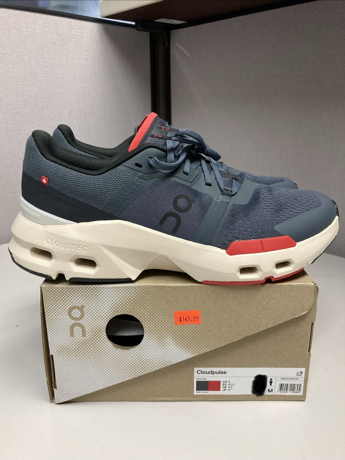 Talla 13, ON Running Men s Cloud Pulse Stone Red Medium Width Brand New