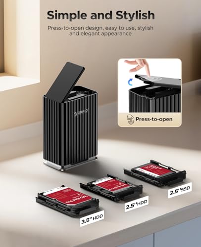Carcasa ORICO para disco duro de 2 bahías, USB C, Plug and Play, almacenamiento DAS con adaptador de corriente de 12 V/4 A, capacidad máxima de 44 TB para bases de datos locales personales - 9728C3