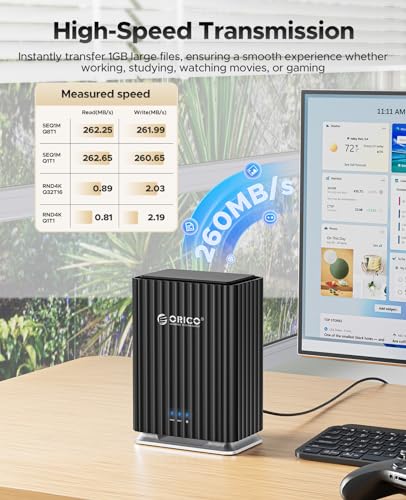 Carcasa ORICO para disco duro de 2 bahías, USB C, Plug and Play, almacenamiento DAS con adaptador de corriente de 12 V/4 A, capacidad máxima de 44 TB para bases de datos locales personales - 9728C3