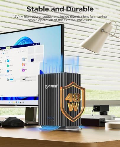 Carcasa ORICO para disco duro de 2 bahías, USB C, Plug and Play, almacenamiento DAS con adaptador de corriente de 12 V/4 A, capacidad máxima de 44 TB para bases de datos locales personales - 9728C3
