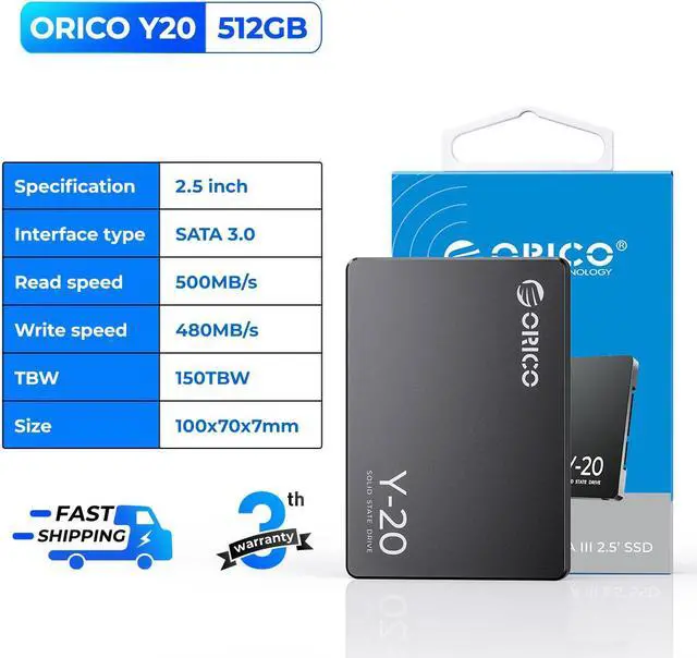 ORICO 512GB SATA SSD 2 5 Inch Internal Solid State Drive  Read Speed up to 500MB/s  SATA III 6Gbps for Desktop Laptop NAS DIY External Drive   Y20