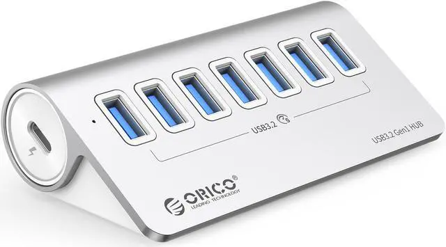 ORICO Aluminum 7 Port USB 3 2 Hub   5Gbps   Power Supply Port  USB A to USB C 3 3Ft Cable   USB Splitter for iMac  All MacBooks  Mac Mini