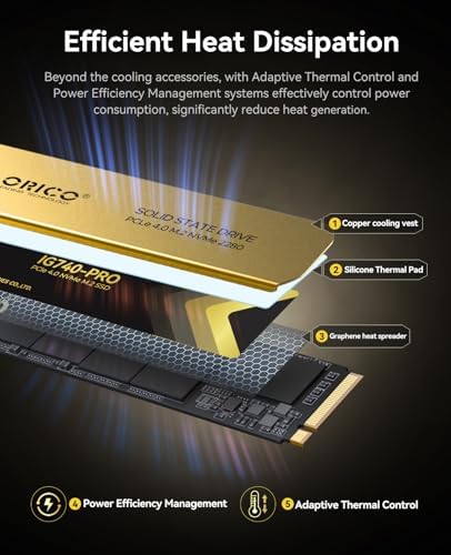 ORICO Industrial SSD 1TB M 2 NVMe SSD  PCIe 4 0 Drive with 7100MB/s Read Speed  TLC NAND  Advanced Data Security and Innovative Heatsink  for Industrial PC  Personal Laptop and PS5   IG740PRO