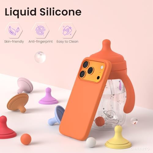 ORNARTO Compatible with iPhone 17 Pro Case 6 3  Slim Liquid Silicone 4 Layers Full Covered Soft Gel Rubber Shockproof Cover  Protective Phone Case for iPhone 17 Pro Orange Amour