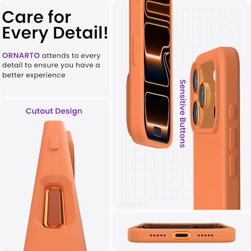 ORNARTO Compatible with iPhone 17 Pro Case 6 3  Slim Liquid Silicone 4 Layers Full Covered Soft Gel Rubber Shockproof Cover  Protective Phone Case for iPhone 17 Pro Orange Amour