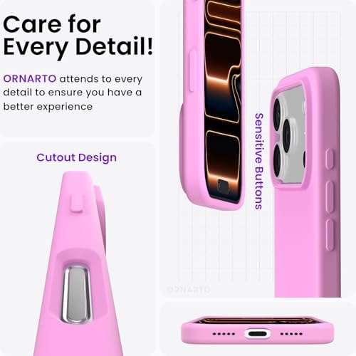 ORNARTO Compatible with iPhone 17 Pro Case 6 3  Slim Liquid Silicone 4 Layers Full Covered Soft Gel Rubber Shockproof Cover  Protective Phone Case for iPhone 17 Pro Orange Amour