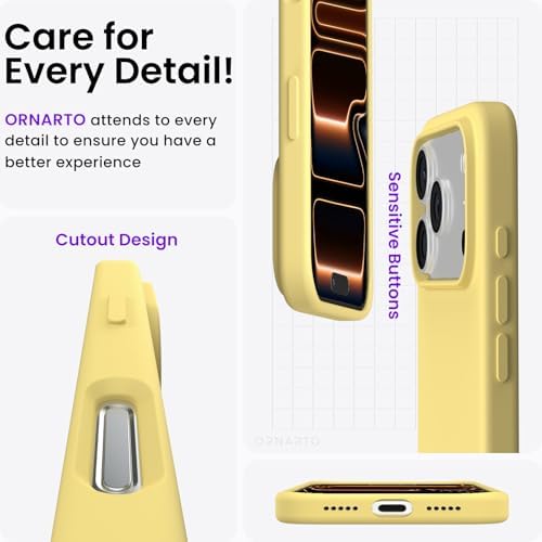 ORNARTO Compatible with iPhone 17 Pro Case 6 3  Slim Liquid Silicone 4 Layers Full Covered Soft Gel Rubber Shockproof Cover  Protective Phone Case for iPhone 17 Pro Orange Amour