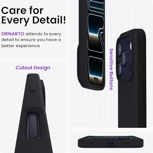 ORNARTO Compatible with iPhone 17 Pro Case 6 3  Slim Liquid Silicone 4 Layers Full Covered Soft Gel Rubber Shockproof Cover  Protective Phone Case for iPhone 17 Pro Orange Amour