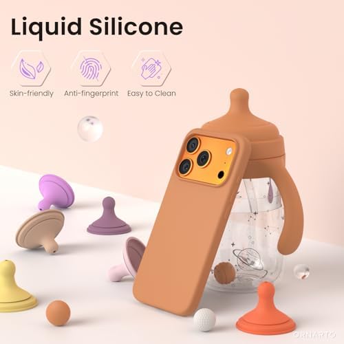 ORNARTO Compatible with iPhone 17 Pro Case 6 3  Slim Liquid Silicone 4 Layers Full Covered Soft Gel Rubber Shockproof Cover  Protective Phone Case for iPhone 17 Pro Orange Amour