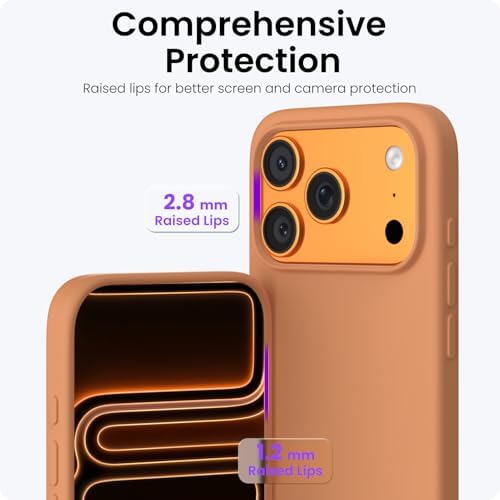 ORNARTO Compatible with iPhone 17 Pro Case 6 3  Slim Liquid Silicone 4 Layers Full Covered Soft Gel Rubber Shockproof Cover  Protective Phone Case for iPhone 17 Pro Orange Amour
