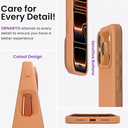 ORNARTO Compatible with iPhone 17 Pro Case 6 3  Slim Liquid Silicone 4 Layers Full Covered Soft Gel Rubber Shockproof Cover  Protective Phone Case for iPhone 17 Pro Orange Amour